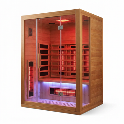 Full Spectrum Infrared Sauna,1-2 Person Home Sauna,Wooden Canadian Hemlock Indoor Spa Sauna with Resonance Speaker, Panoramic Tempered Glass Door