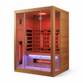 Full Spectrum Infrared Sauna，1-2 Person Home Sauna，Wooden Canadian Hemlock Indoor Spa Sauna with Resonance Speaker, Panoramic Tempered Glass Door